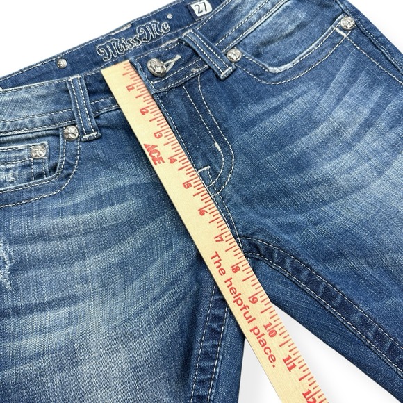 Miss Me Jeans Womens 27 Blue Bootcut Embroidered Stars Stripe Pockets Rhinestone - Picture 10 of 16